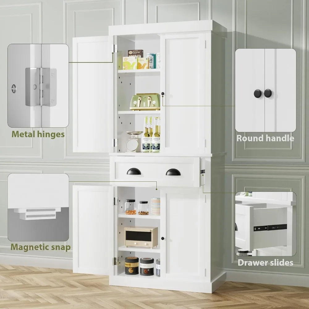 Kitchen Cabinet, Drawer and 4 Adjustable Shelves, Freestanding Pantry Cupboard Cabinet, Kitchen Pantry Cabinet