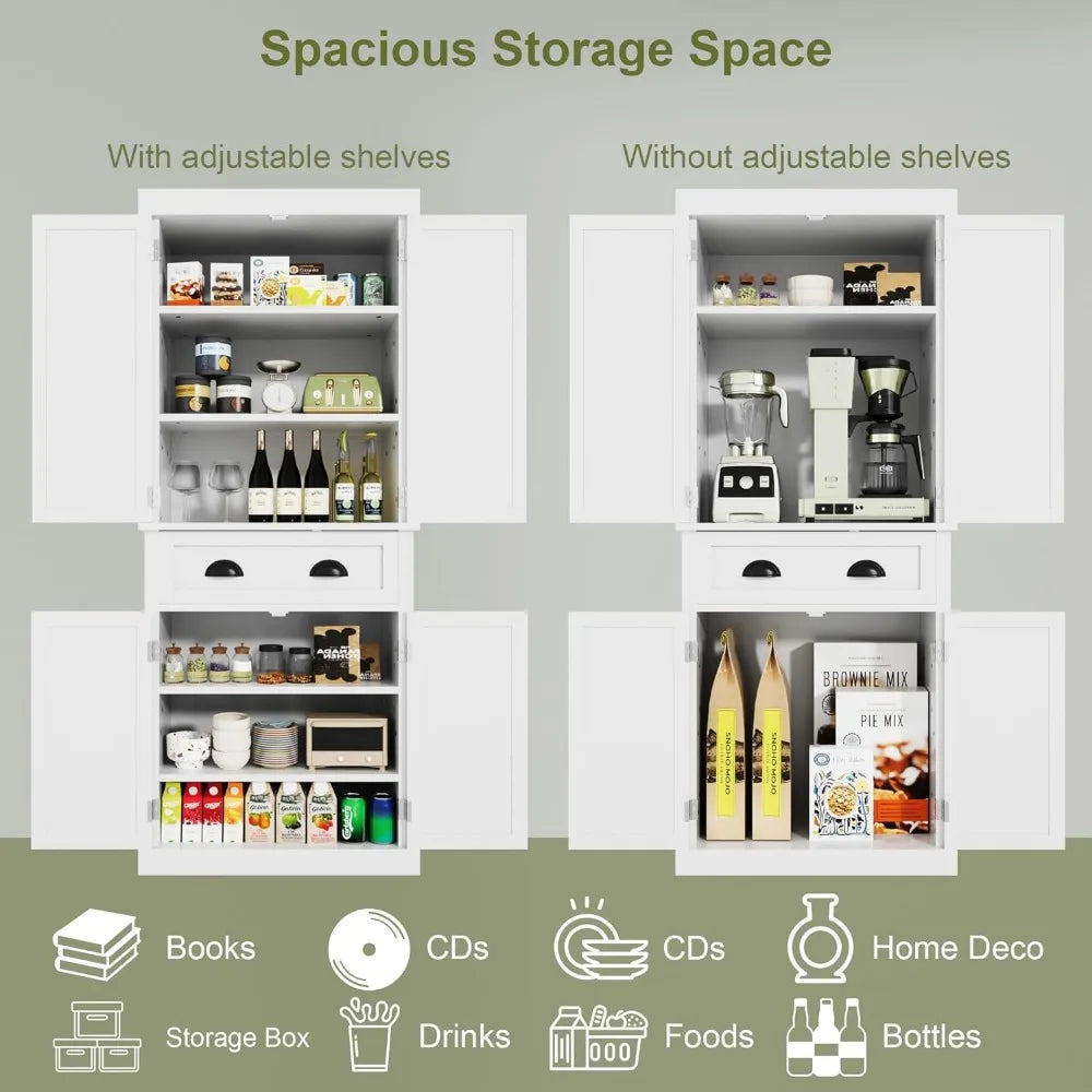 Kitchen Cabinet, Drawer and 4 Adjustable Shelves, Freestanding Pantry Cupboard Cabinet, Kitchen Pantry Cabinet