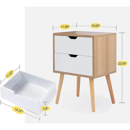 Set of 2-Natural Beside Table with Drawer