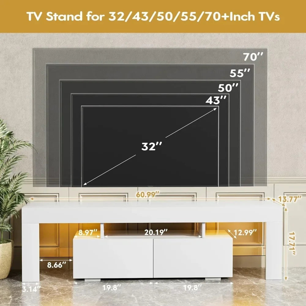 Modern Media TV Stand with LED Lights