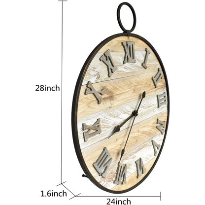 Large Farmhouse Wooden Wall Clock