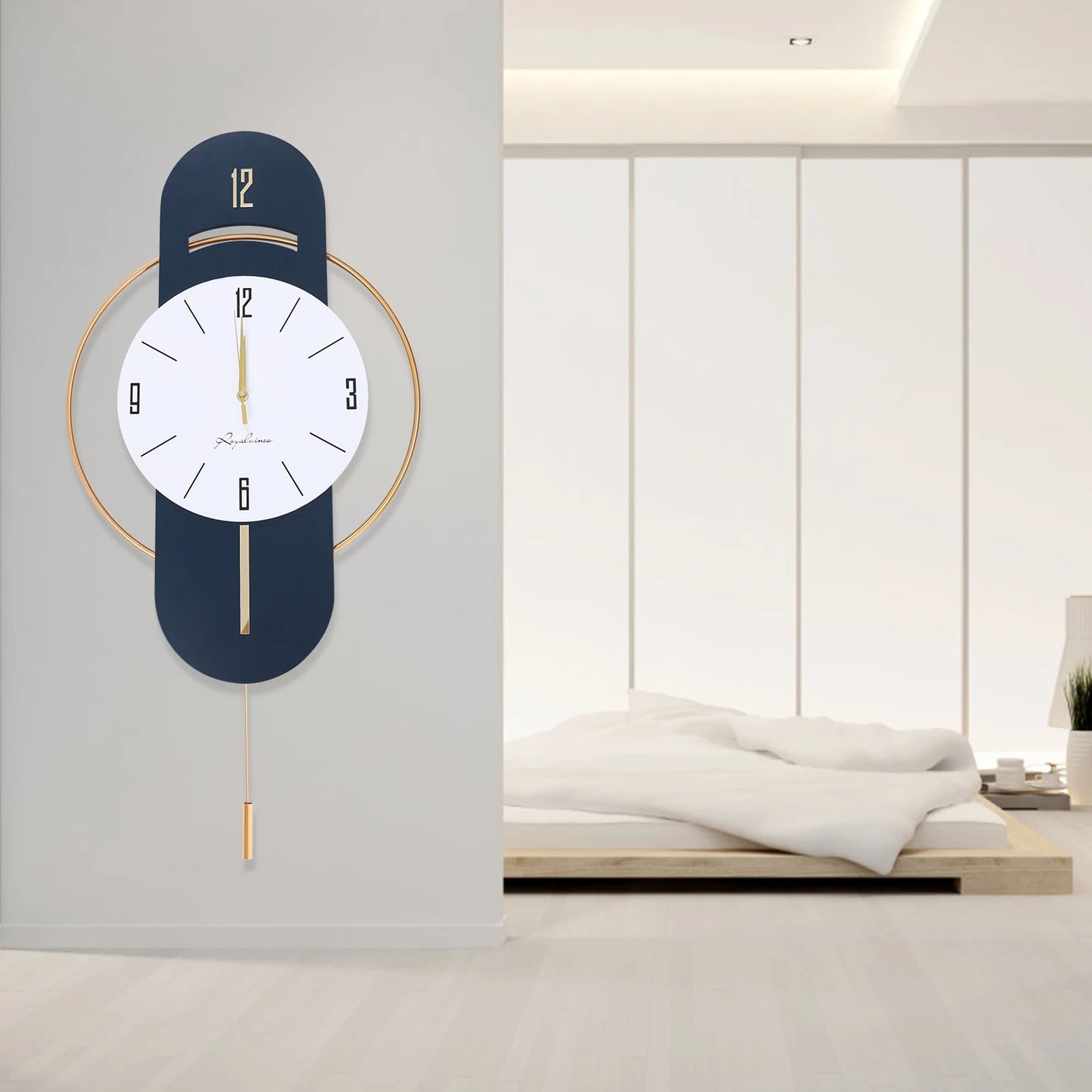 Modern Wood Metal Wall Clock Battery Operated