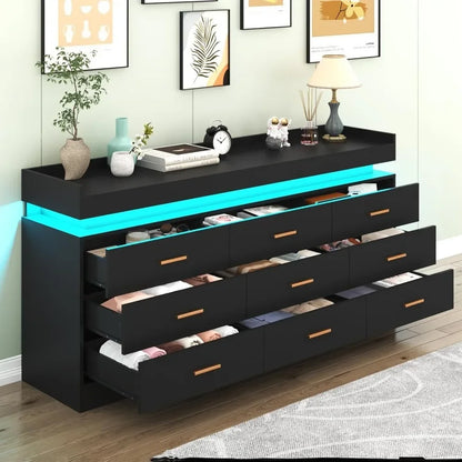 Modern Dresser 9 Drawer with LED Light