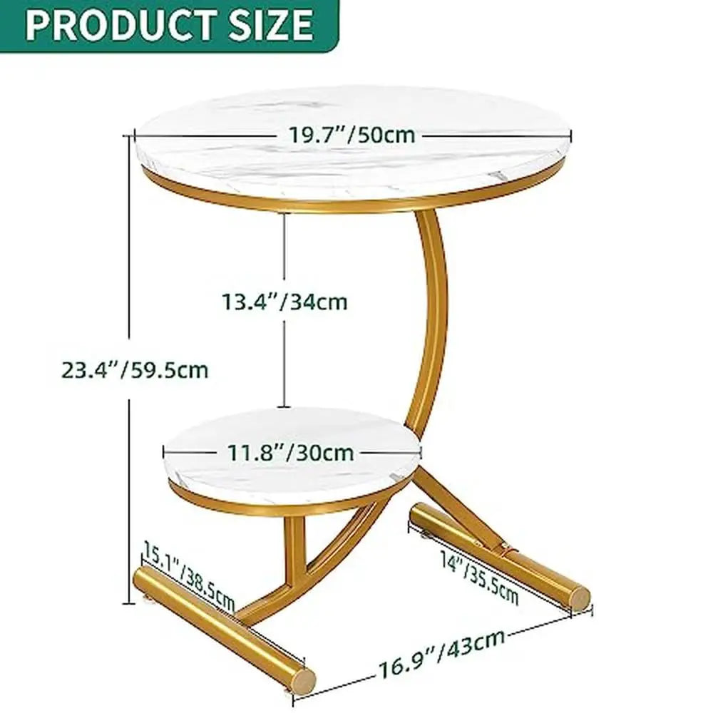 Modern 2-Tier Round End Table with Faux Marble Top