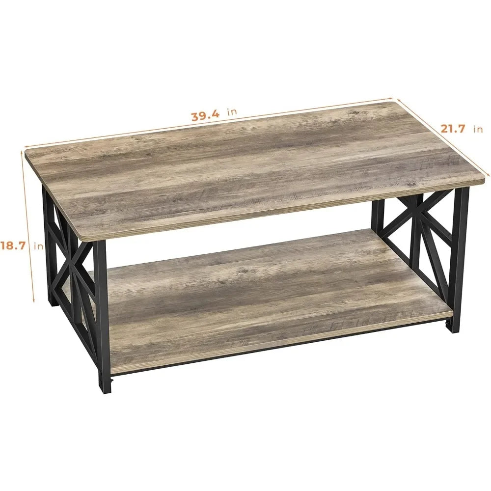 Farmhouse Style Coffee Table with Storage Shelf