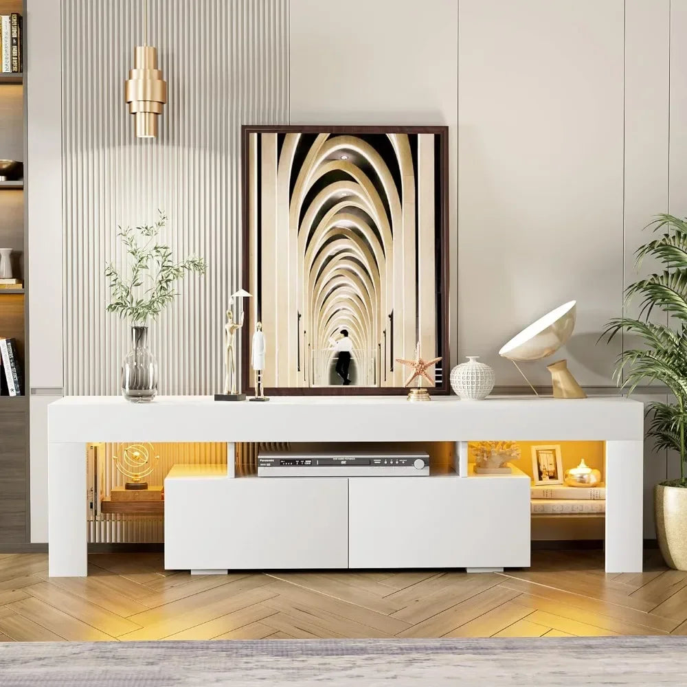 Modern Media TV Stand with LED Lights