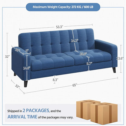 Modern Fabric Sofa with Solid Wood Legs & USB Ports