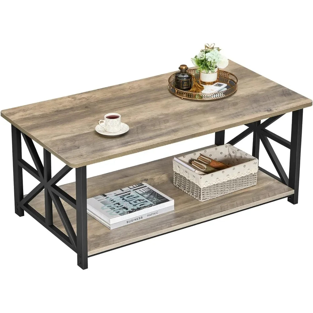 Farmhouse Style Coffee Table with Storage Shelf