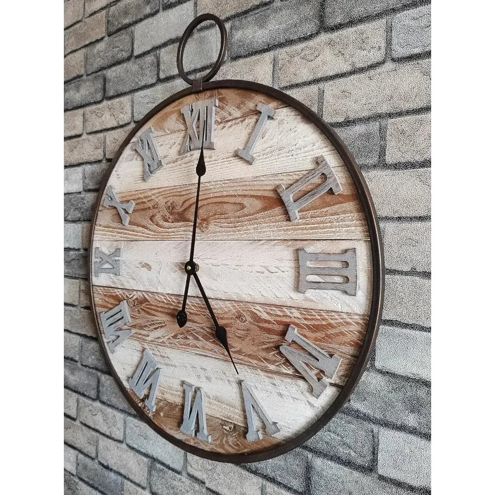 Large Farmhouse Wooden Wall Clock