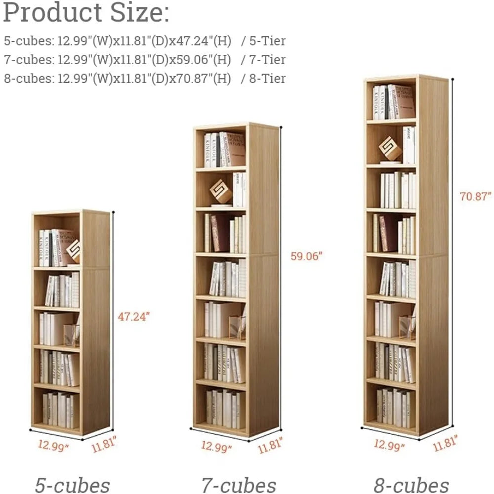 71" Freestanding Narrow Bookcase