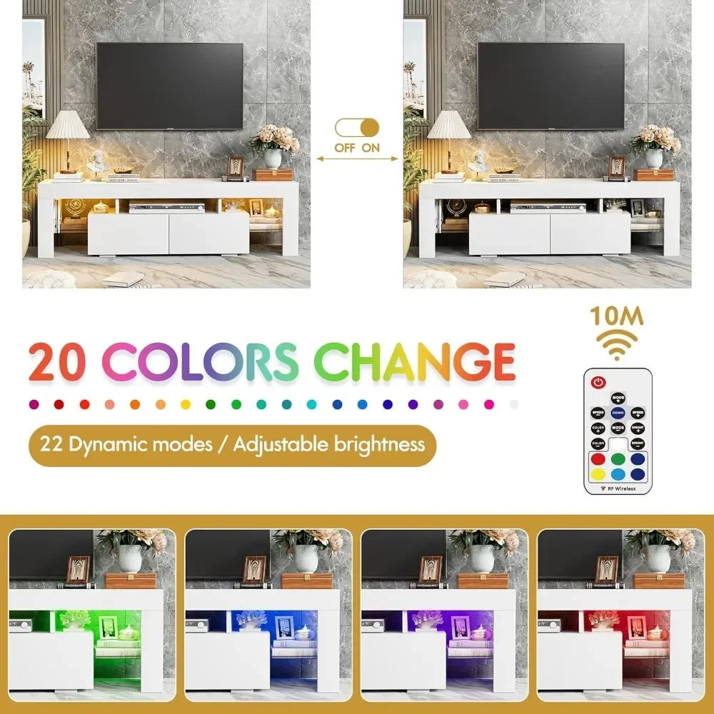 Modern Media TV Stand with LED Lights