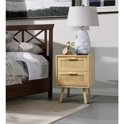 Set of 2 Bed Side Tables with Wood Accent