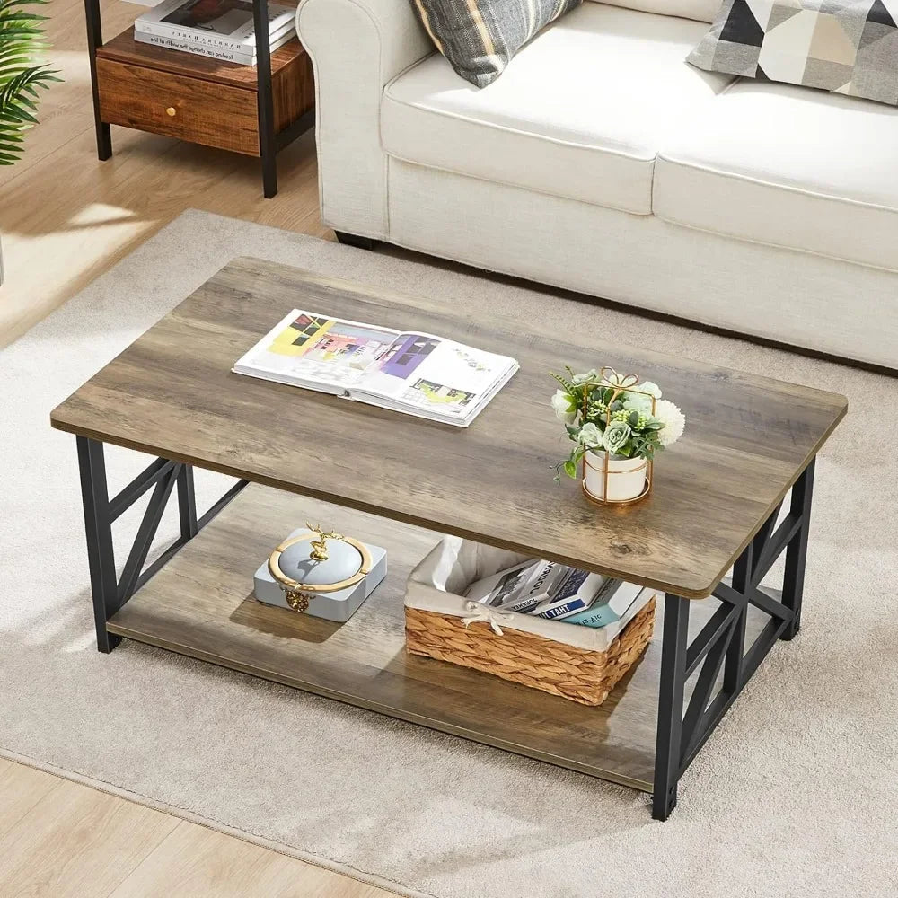 Farmhouse Style Coffee Table with Storage Shelf