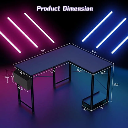 L-Shape Corner Computer/Gaming Desk with Side Storage