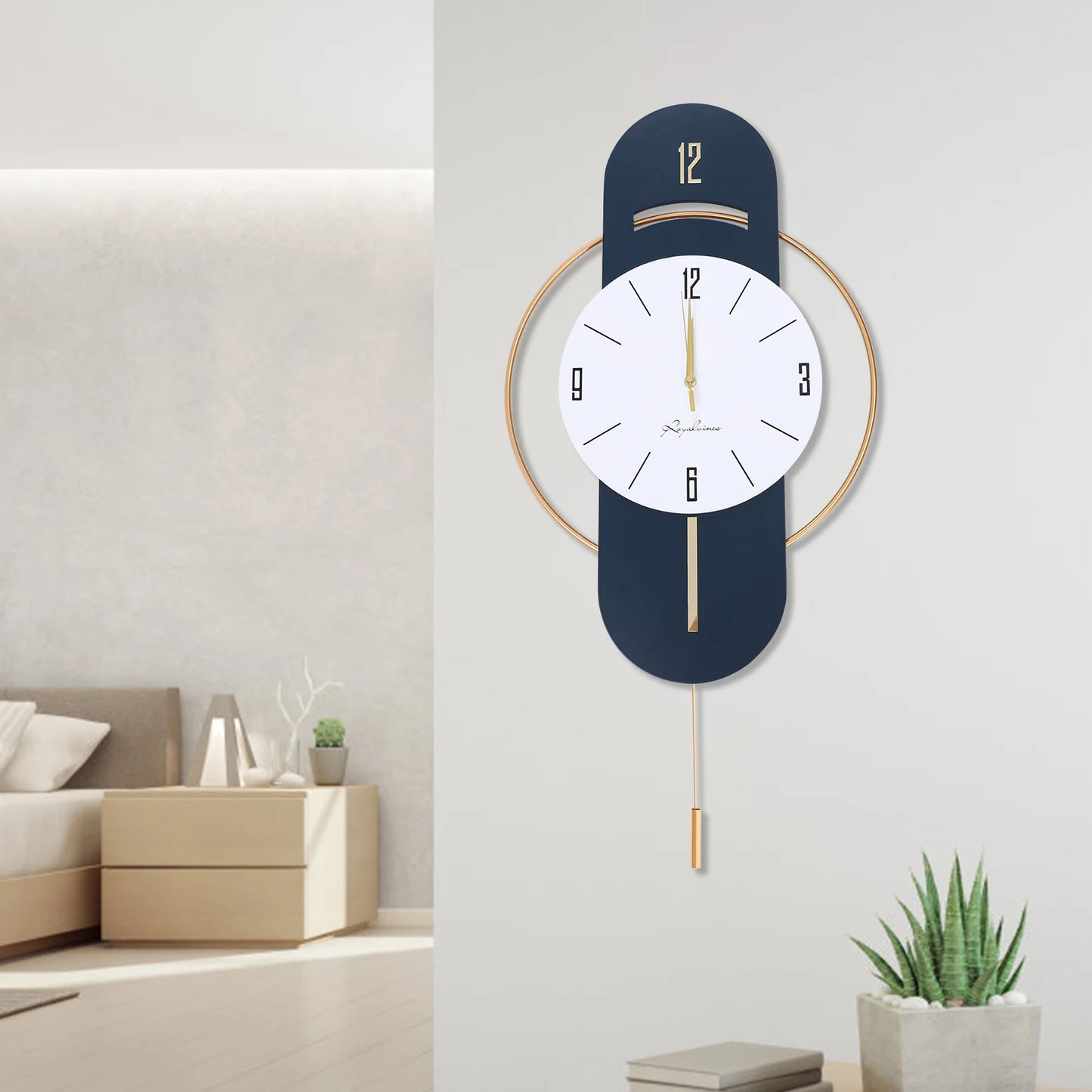 Modern Wood Metal Wall Clock Battery Operated